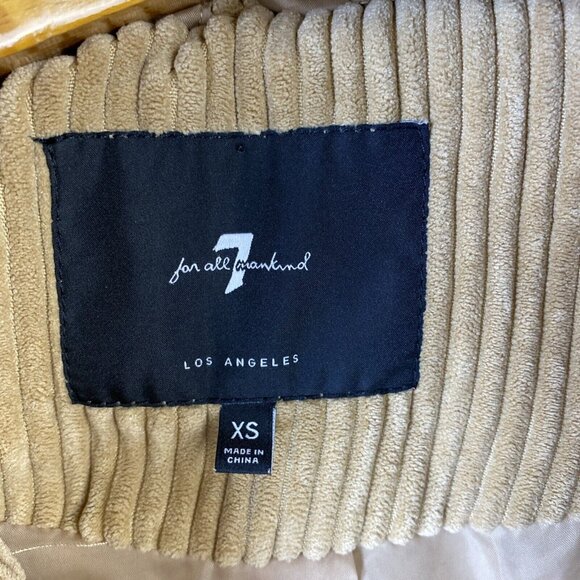 7 For All Mankind Corduroy Jacket Womens Size XS Crop Puffer Beige 81532 Trendy - Picture 2 of 14